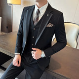 Riolio  Men's Tailored Three-Piece Suit Casual Contrast Color Business Formal Korean Style Wedding Dress Suit Set Fashionable Clothing