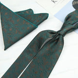 Riolio  2PCS Neck Tie Set Luxury Brown Floral Dots Neckties Khaki Striped Handkerchief Polyester Woven Pocket Square Shirt Accessories