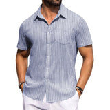 Riolio  Men's New Fashion Striped Breathable Short Sleeve Shirt, Lapel Collar Casual Tops, Lightweight Soft Summer Daily Stylish Shirt