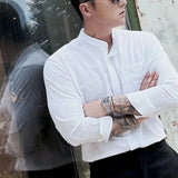 Riolio Spring Autumn Fashion Stand Collar Long Sleeve Solid Blouse Men's Clothing Korean All-match Casual Loose Button Simplicity Shirt