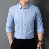 Riolio  Elastic Long-sleeved Shirt Work-fitting Business Shirt Young Men's Spring Summer Casual White Shirt