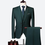 3 Piece Men's Wedding Suit Fashion Men's Slim Solid Color Business Office Suit Sets Large Size Men Blazer+ Pants + Vest