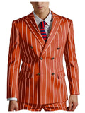 Riolio  Men's Pinstripe 2 Piece Suit Set Double Breasted Peak Lapel Slim Fit Striped Tuxedo Suit For Wedding Prom Business Formal