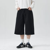 Riolio  100 Cotton Cotton Jeans Classic Black White Baggy Wide Leg Calf-Length Short Denim Pants Summer Loose Comfortable Casual Clothes