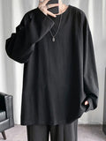 Riolio  Loose Long Sve round Ne T-irt for Men Spring Autumn Pure Color Base Layer irt Inner Wear Big Size Casual Faion