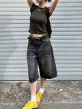 Riolio  Summer New Style Drapey Over-The-Knee Cropped Pants Unisex Trendy American Heavy-Duty Loose Gradient Denim Shorts