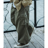 Riolio Multi-Pocket Cargo Pants Men's Casual Solid Colour Straight Pants Baggy Wide-leg Cropped Pants Men Ankle-length Pants