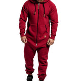 Riolio Mens Onesie Jumpsuit Pajamas Long Sleeve Sweatpants Pure Color Splicing Autumn Winter Casual Hoodie Male Zipper Jumpsuit