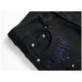 Riolio European Jeans With Distressed Patches, Black Trendy Elastic Slim Fit Leggings, Personalized Men's Pants