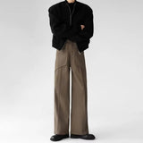 Riolio Korean Elegant Pants Fake Pocket Decoration Wide-leg Pants Autumn New American Style Design Sense Spliced Straight Suit Trousers