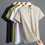 Riolio Lightweight Polo Shirt Short Sleeve Tshirts for Men Casual Streetwear Lapel Button Jogging Tops Summer Men's Solid Color Shirts
