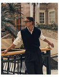 Riolio New Korean Fashion Polo Neck Men Sweater Vest Light Luxury Retro Business Knitted Sleeveless Waistcoats Leisure Premium Knitwear