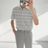 Riolio  Summer Men Clothing Black White Stripes Polo Shirts Korean Male T-shirt Versatile Fashion Casual Lapel Loose Short Sleeves Tops