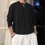 Riolio  Korean Fashion Men Long Sleeve T-shirt Light Luxury Solid Color O Neck Tees Chic Premium Quality Old Money Textured Tops M-3XL