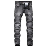 Riolio  New Men's Patchwork Vintage Biker Jeans Hip Hop Slim Straight Elastic Cycling Denim Pants Male Fashion Streetwear Trouser