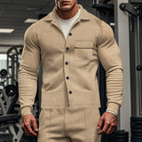 Riolio  Autumn Casual Men's Heavy Twill Lapel Long Sleeve Jacket Single-breasted Solid Color Slim-fit Jacket
