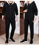 Riolio Men's Set Winter Pure Cotton Middle-aged and Elderly Sports Plus Velvet Set Winter Dad Set Two-piece Cardigan Lamb Wool Set