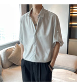 Riolio Men Shiny Design Casual Shirt Trendy Handsome Shirts Fashion Loose Half Sleeve Tops Korean Style Personality Clothing