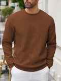 Riolio  Men's Quilted Crew Neck Sweatshirt Casual Long Sleeve Textured Pullover For Daily Wear