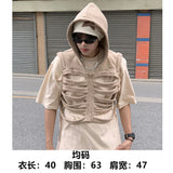 Riolio Skeleton Rib Vest Men's Summer Trendy Design High-end Sleeveless Hooded Vest American High Street Retro Jacket Aesthetic Chic