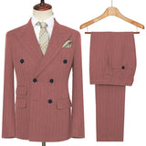 Riolio  Men's Striped 2 Pieces Suits Set Double Breasted Slim-Fit Jacket Casual Business Pants Office Wedding Fashion Formal Attire