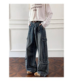 Riolio  Men Workwear Cargo Jeans New Multi Pocket Loose Straight Leg Baggy Streetwear Denim Pants Urban Casual Trousers 2025 Autumn