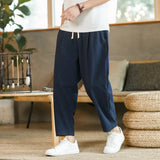 Riolio Summer Men's Trousers Cotton Linen Fashion Casual Pants Solid Color Breathable Loose Shorts Straight Pants Streetwear M-5XL