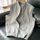 Riolio  High street sleeveless jacket hoodies women college style streetwear summer grey jackets for women y2k casual short sleeve coat