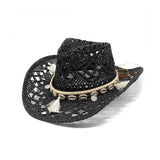 Riolio  Western Cowboy Hat for Women Men Paper Straw Wide Brim Beach Cap UV Protection Cowgirl Fedoras Mens Hats Sombrero Hombre