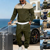 Riolio  Cross-border winter new product outdoor leisure simple male contrasting color loose tooling stand-up collar sweatshirt set