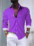 Riolio  Men's Striped Turn Down Collar Long Sleeve Shirt Casual Button Down Blouse