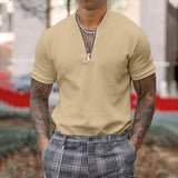 Riolio  New Mens Polo Shirts Short Sleeve Zipper Stand Collar Men Clothing Summer Casual Slim Polo Shirt Tops Printing T Shirt