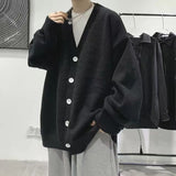 Riolio Youthful and Trendy Men Spring and Autumn New Spliced V-neck Button Fashion Solid Color Loose Casual Long-sleeved Knitted Top
