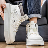 Riolio  Men's Board Shoes with Round Toe Mid-calf Height Stylish Lace-up Design Style Large Size Trendy Niche Personalized Casual Shoes