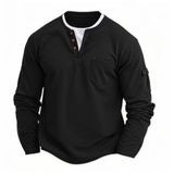 Riolio  Autumn Winter Men's T-shirt Fake Two-piece V-neck Fashion Splicing Bottoming Shirt Long Sleeves Tee