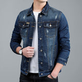 Riolio Spring New Men's Casual Cotton Denim Jacket Classic Style Fashion Slim Washed Retro Blue Jeans Coat Male Brand Clothing