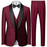 Riolio  Men's 3 Piece Tuxedo Suit Set One Button Satin Shawl Lapel Slim Fit Blazer Vest Pants For Formal Business Wedding Groom