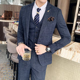 Riolio  S-7XL ( Blazer + Vest + Pants ) Brand Men's Formal Business Suit Three-piece Set Groom Wedding Party Dress Solid Color Plaid