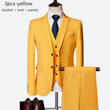 Riolio WELL DRESSED MEN 3 Piece Men's Wedding Suit Fashion Men's Slim Solid Color Business Office Suit Sets Large Size Men Blazer+ Pants + Vest