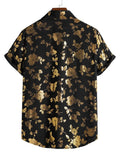 Riolio Metallic Gold Flowers Pattern Shirts for Men Vintage Short Sleeves Button-up Shirt Summer Streetwear Tops