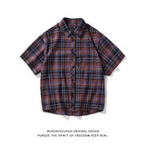 Riolio Checkered shirt men's summer casual loose jacket American trend thin style couple daily versatile retro plaid short sleeve shirt