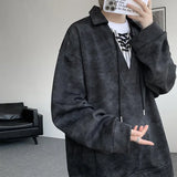 Riolio  Collar Sweatshirt Mens Layered V Neck Pullover Fake Two Piece Streetwear Casual Hoodie Jacket Fall 2025 New Tie Dye Design