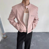 Riolio  Mens Pu Biker Jacket Autumn Streetwear Fashion Slim Fit Nightclub Punk Urban Youth Motorcycle Statement Outerwear
