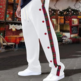 Riolio  Vintage Side Button Striped Patchwork Pants Mens Trendy Drawstring Loose Straight Trousers Men Spring Autumn Casual Pants