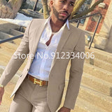 Riolio 2 Pieces Beige Suit for Men Slim Fit Wedding Groom Tuxedo Groomsmen Suits Male Fashion Smoking Costume Homme Blazer with Pants