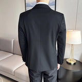 Riolio  ( Jacket + Vest + Pants ) High-end Brand Boutique Fashion Men's Casual Business Black Smoking Suit Groom Wedding Dress Tuxedo