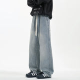 Riolio New Men's Jeans Washed Jeans Pants Unisex Drawstring Denim Pants Male Streetwear Korean Straight cylinder loose Cowboy Trousers