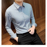 Riolio  Long-sleeved Shirt Korean Style New Autumn Men's Shirt Slim Business Casual No-iron Striped Button Cardigan