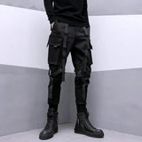 Riolio Spring Men Black Cargo Pants Men Ribbon Pocket Trousers Male Japanese Streetwear Hip Hop Harajuku Fashion Harem Pants