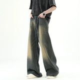 Riolio Men Denim Pants Old Blue Washed Male Jeans Straight Casual Menwear Loose Wide Leg Trousers New Fashion Korean High Street Denim